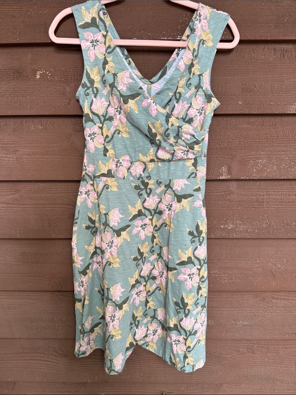 Patagonia Sage Green Midi Dress with Pink Floral Print size Small